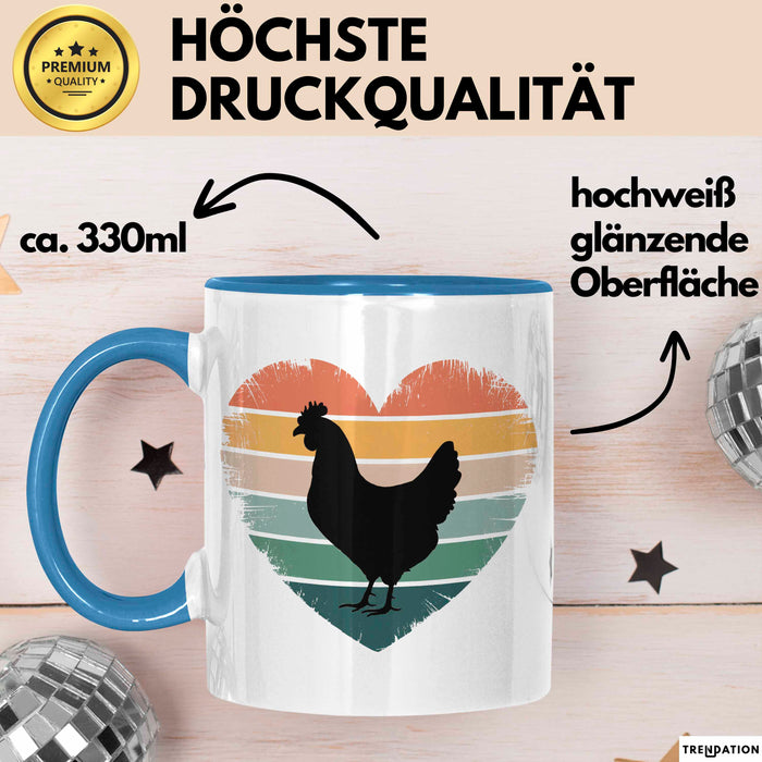 Huhn Tier Bauer Tasse Becher Geschenk Lustige Geschenkidee Spruch Hühnerherz Blau Trendation