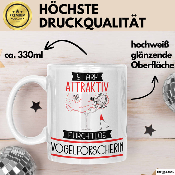 Vogelforscherin Tasse Geschenk Becher Stark Attraktiv Furchtlos Vogelforscherin Lustige Geschenkidee Weiß Trendation