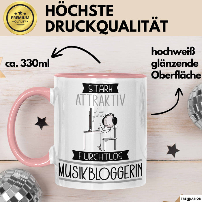 Musikbloggerin Tasse Geschenk Becher Stark Attraktiv Furchtlos Musikbloggerin Lustige Geschenkidee Rosa Trendation