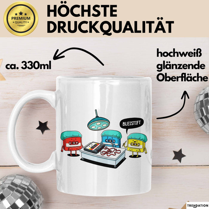 Retro Kassette OP Arzt Tasse Geschenk Lustige Geschenkidee Spruch Bleistift Weiß Trendation