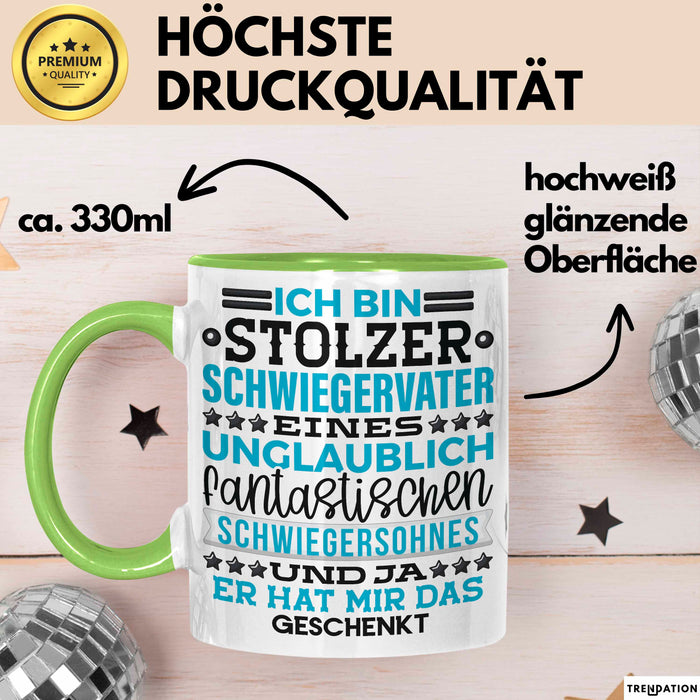 Schwiegervater Geschenk Von Schwiegersohn Geschenkidee Tasse Spruch Becher Grün Trendation