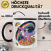 Katzen Tasse Geschenk Katze reitet Dinosaurier & isst Pizza Trendation