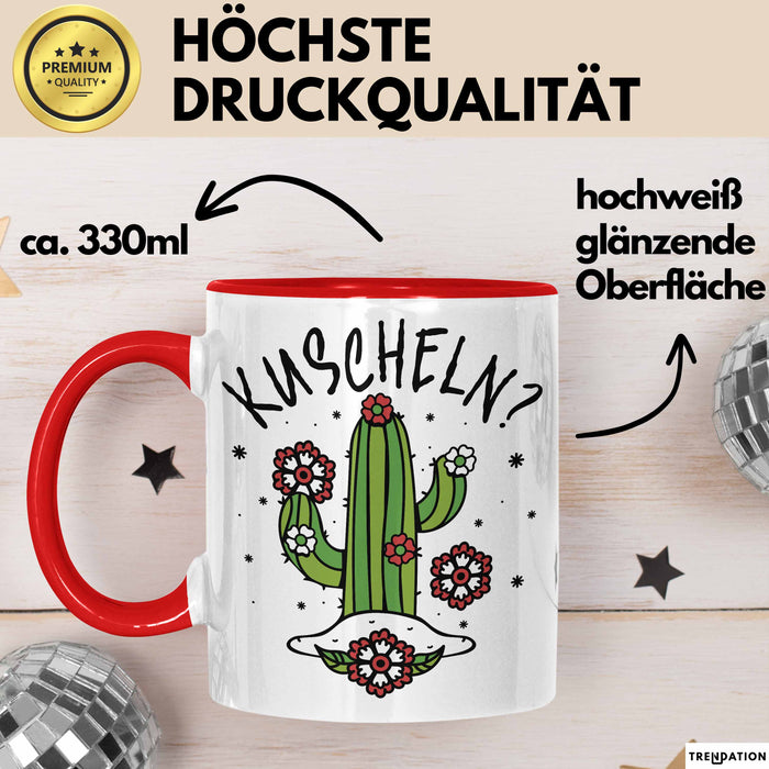 Kaktus Tasse Geschenk Kuscheln Sarkasmus Humor Geschenkidee Kaffee-Becher Kaktus-Liebhaber Frauen Rot Trendation