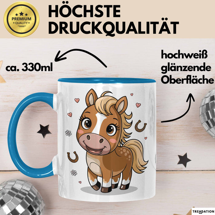 Pferdeliebhaber Tasse Geschenkidee für Reitsport Blau Trendation