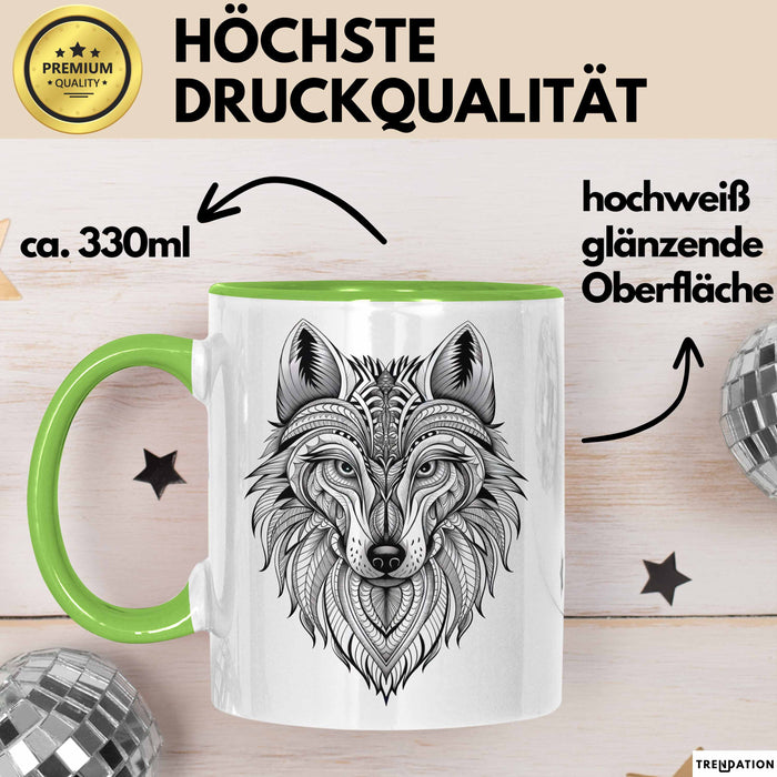 Wolf Tasse Geschenk Wolf für Wildtierliebhaber Grün Trendation