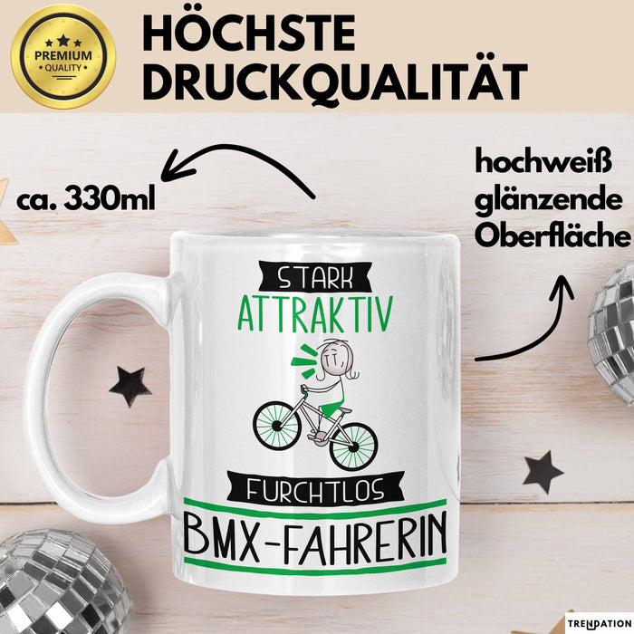 BMX-Fahrerin Tasse Geschenk Becher Stark Attraktiv Furchtlos BMX-Fahrerin Lustige Geschenkidee Weiß Trendation
