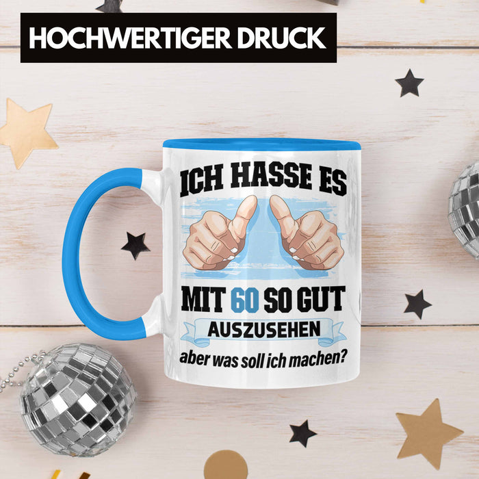 Trendation - 60. Geburtstag Tasse Frau Männer Geschenk 60er Geschenkidee 60 Mutter Vater Mann Frauen Lustig Geschenke Deko Blau Trendation