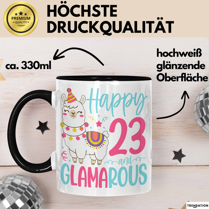 23er Geburtstag Tasse Geschenk Happy 23 And Glamarous Llama Alpaka Liebhaber Geschenkidee zum Geburtstag Trendation