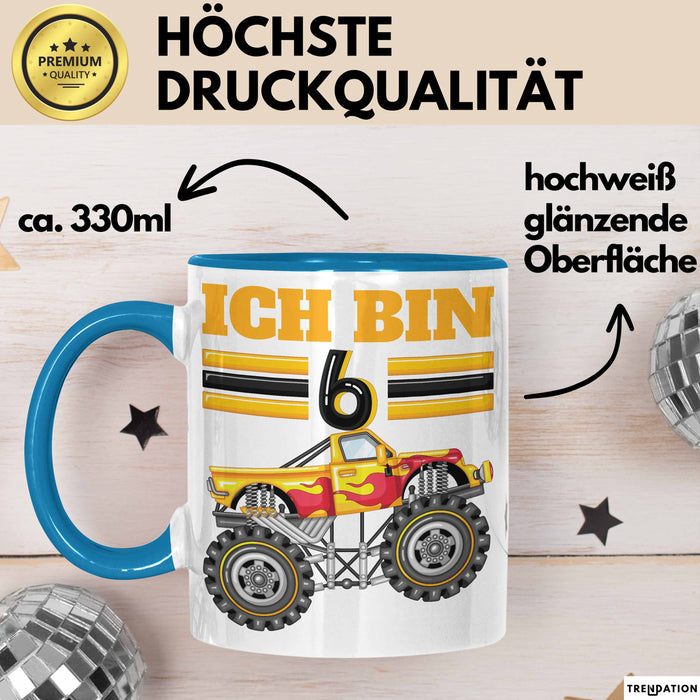 6. Geburtstag Geschenk Tasse Becher Jungs Trucks Geburtstagsgeschenk Ich Bin 6 Blau Trendation