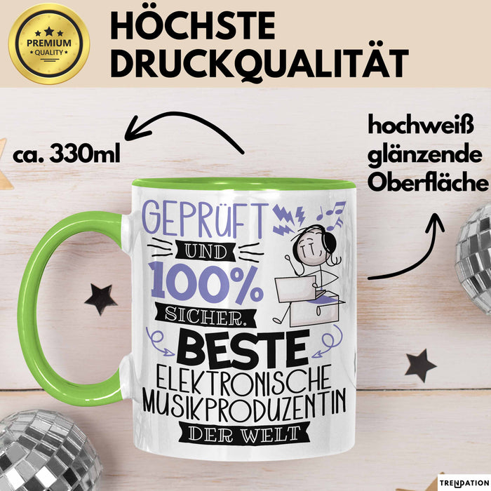 Beste Elektronische Musikproduzentin Der Welt Tasse Geschenk für Eine Elektronische Musikproduzentin Geprüft Und Sicher Geschenkidee Geburtstag Weihnachten Grün Trendation