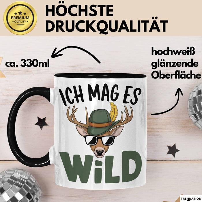 Hirschjäger Jagd Tasse Geschenk Ich mag’s wild Spruch Trendation
