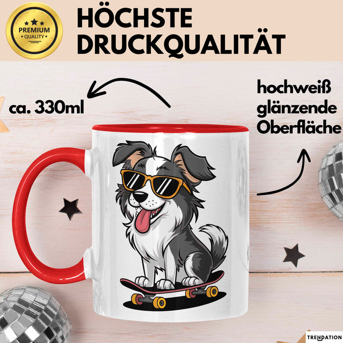 Hund Tierliebhaber Skateboard Tasse Geschenk Lustige Geschenkidee Spruch Rot Trendation