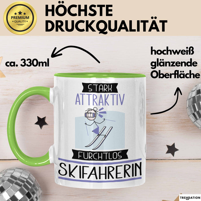 Skifahrerin Tasse Geschenk Becher Stark Attraktiv Furchtlos Skifahrerin Lustige Geschenkidee Grün Trendation