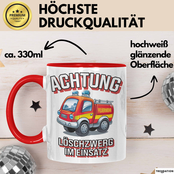 Feuerwehrmann Tasse Geschenk Feuerzwerg Im Einsatz Feuerwehr Rot Trendation