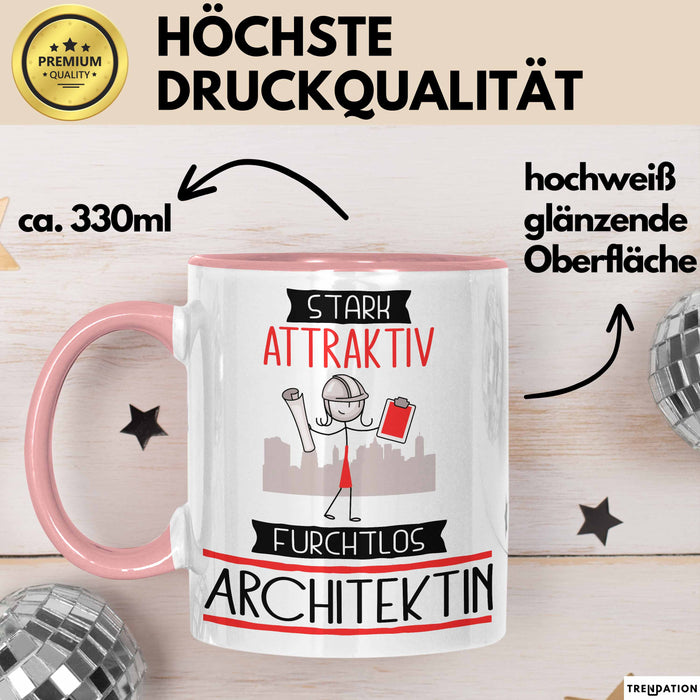 Architektin Tasse Geschenk Becher Stark Attraktiv Furchtlos Architektin Lustige Geschenkidee Rosa Trendation