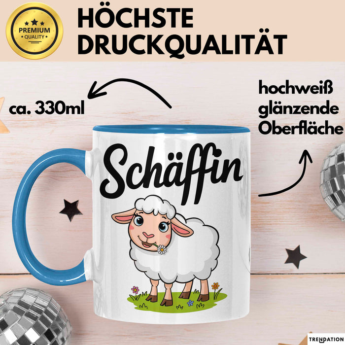 Schaf Tier Bauer Tasse Becher Geschenk Lustige Geschenkidee Spruch Schäffin Blau Trendation