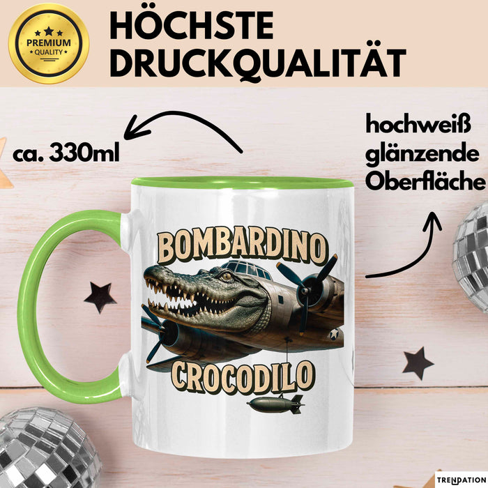 Bombardino Crocodilo Tasse Meme Italienisch Lustig Becher Grün Trendation