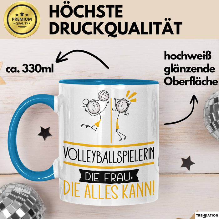 Volleyballspielerin Geschenk Tasse Becher Die Frau Die Allen Kann Geschenkidee für eine Volleyballspielerin Lustig Blau Trendation