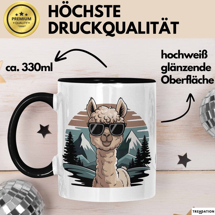 Alpaka Liebhaber Tasse Geschenkidee für Tierfreunde Schwarz Trendation