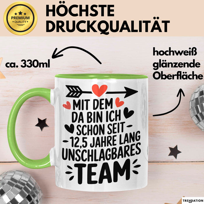 Romantische Pärchen Tasse Geschenk Team seit 12,5 Jahren Geschenkidee Lustig Grün Trendation