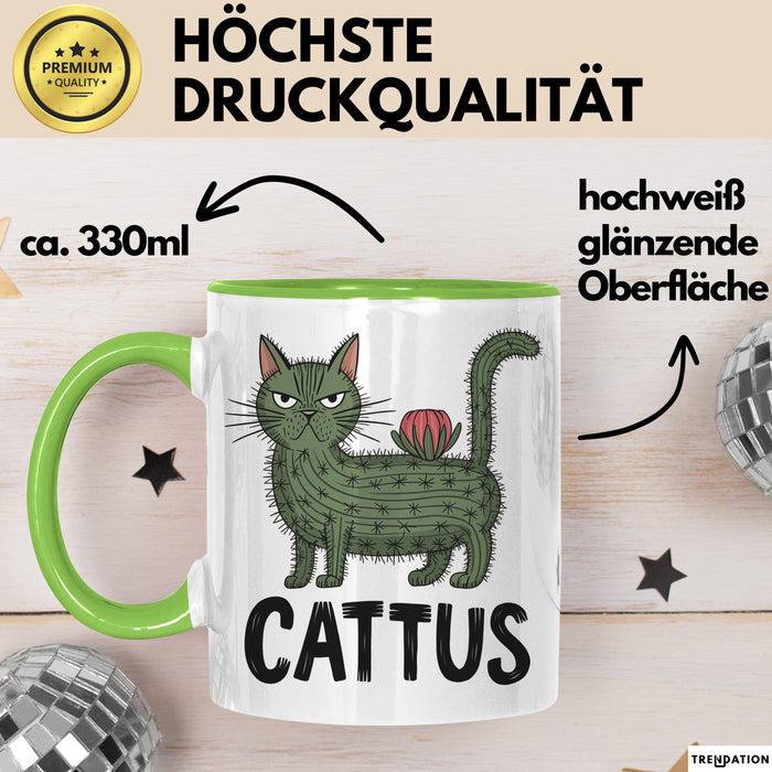 Katzen Tasse Geschenk Cattus Kaktus Geschenkidee Lustig Katze Wortspiel Grün Trendation