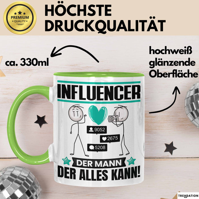 Influencer Tasse Geschenk für Influencer Der Mann Der Alles Kann Geschenkidee zum Geburtstag Grün Trendation