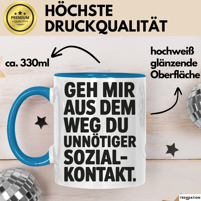 Antisozial Tasse Geschenk Unnoetiger Sozialkontakt Geschenkidee Lustig Sarkasmus Blau Trendation