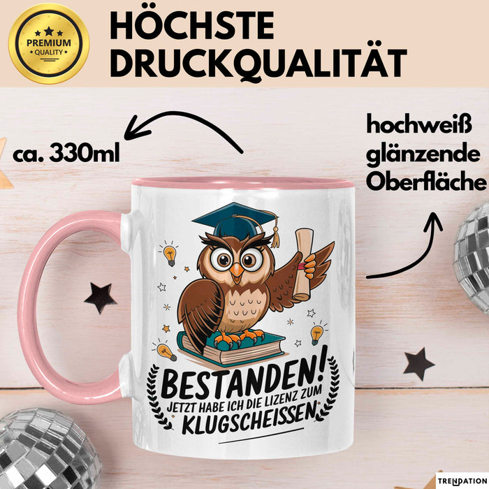 Abschluss Tasse Geschenkidee Lizenz Klugscheißen Absolvent Rosa Trendation