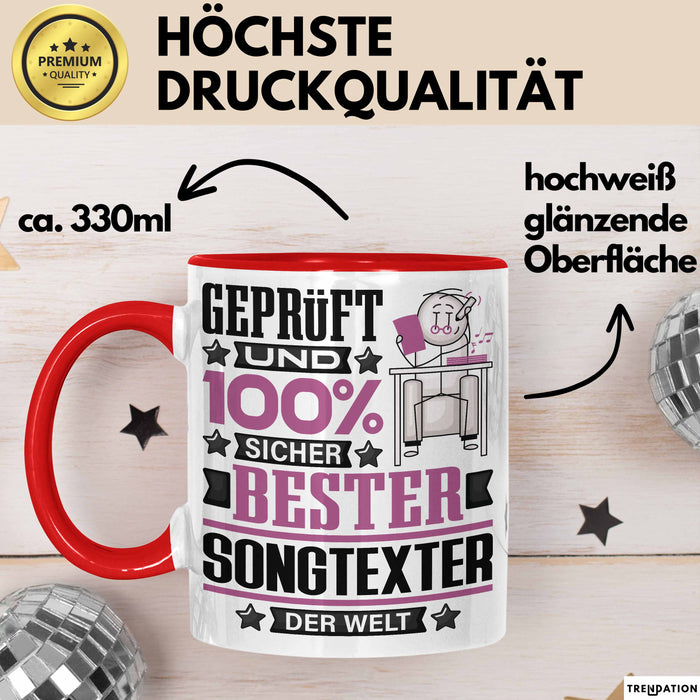 Songtexter Geschenk Lustiger Spruch für Songtexter Geschenkidee Bester Songtexter Der Welt Rot Trendation