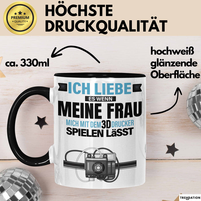 3D Drucker Tasse "Ich Liebe Meine Frau" Geschenk für Ehepartner und Technikfans Schwarz Trendation