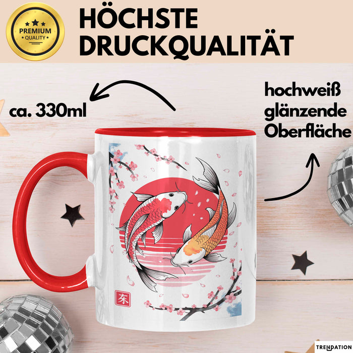 Kirschblüte Koi Karpfen Japanische Tasse Becher Geschenk Lustige Geschenkidee Spruch Rot Trendation