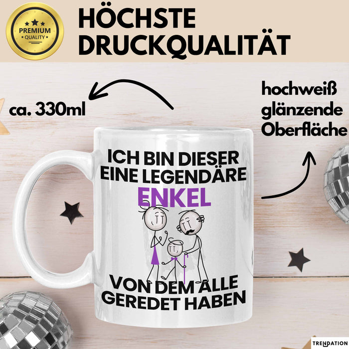 Enkel Geschenk Tasse Lustige Geschenkidee Geburtstag für Enkel Ich Bin Dieser Legendäre Enkel Von Dem Alle Geredet Haben Kaffee-Becher Weiß Trendation