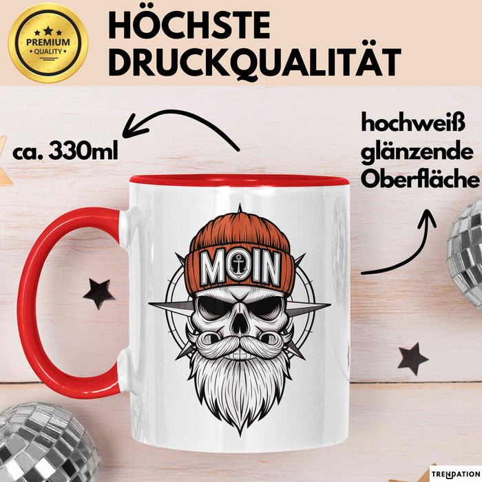 Nautischer Totenkopf Seemann Tasse Geschenk Lustige Geschenkidee Spruch Moin Rot Trendation
