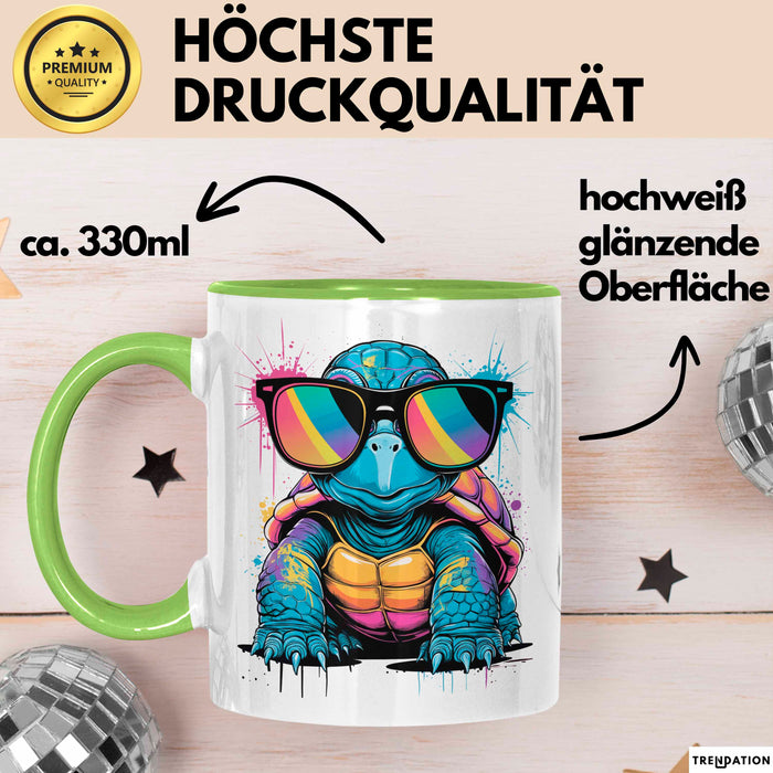 Schildkröte Tier Sonnenbrille Tasse Geschenk Lustige Geschenkidee Spruch Grün Trendation