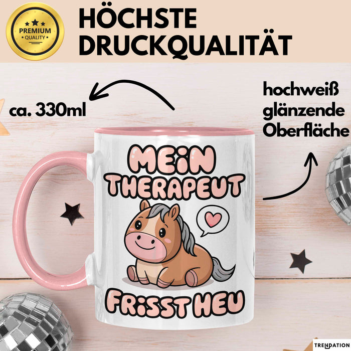 Pferde Tierliebhaber Tasse Geschenk Lustige Geschenkidee Spruch Mein Therapeut Frisst Heu Rosa Trendation