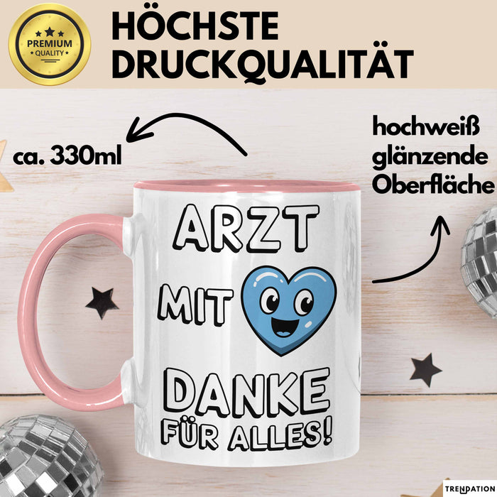 Arzt Tasse Geschenk Lustige Geschenkidee Spruch Arzt Mit Danke Für Alles Rosa Trendation