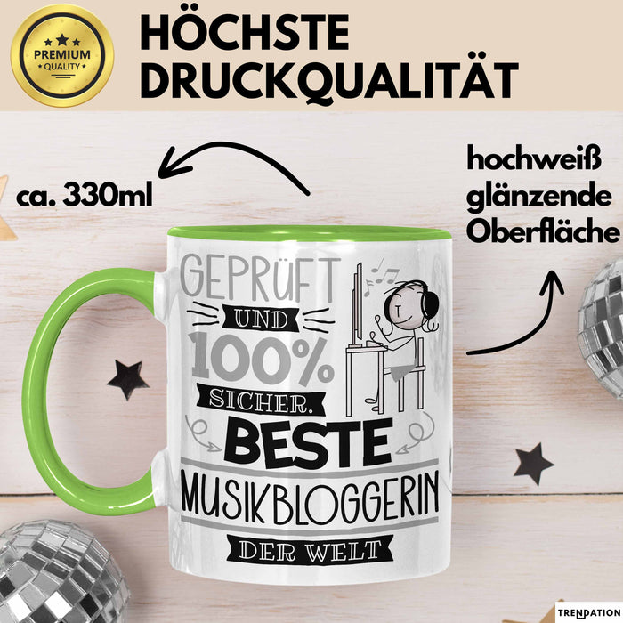 Beste Musikbloggerin Der Welt Tasse Geschenk für Eine Musikbloggerin Geprüft Und Sicher Geschenkidee Geburtstag Weihnachten Grün Trendation