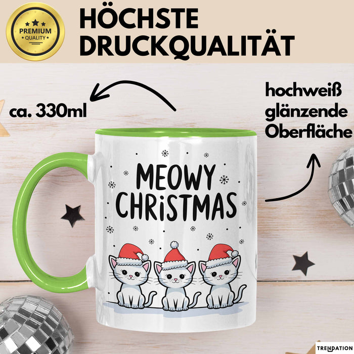 Katze Weihnachtsfeier Tasse Geschenk Lustige Geschenkidee Spruch Meowy Christmas Grün Trendation