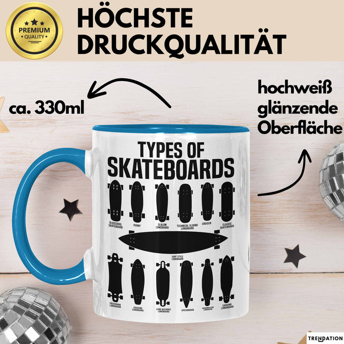 Skateboards Skater Fans Bzw Skateboard Tasse Becher Geschenk Mädchen Jungs Arten Von Skateboards Blau Trendation