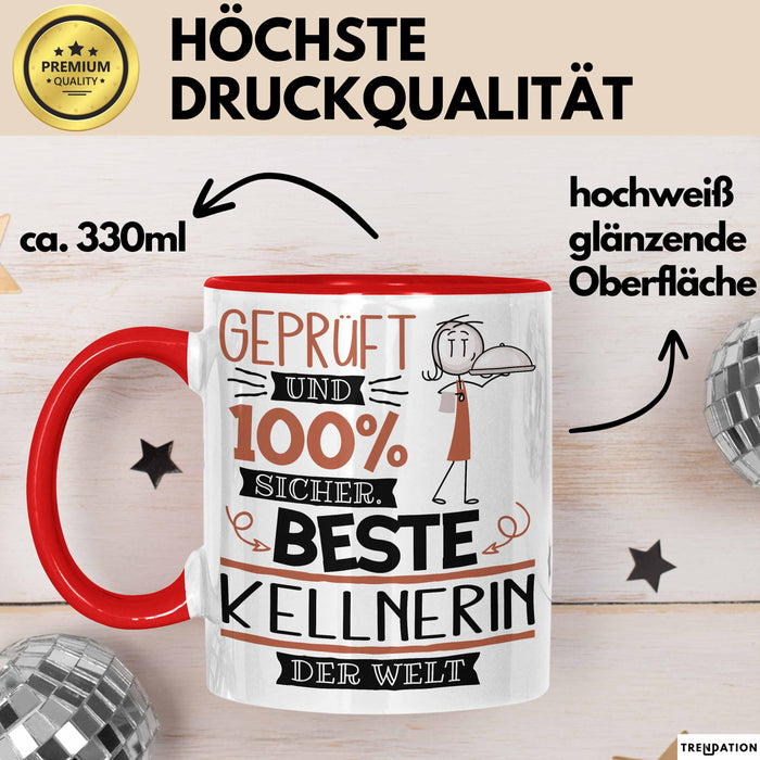 Beste Kellnerin Der Welt Tasse Geschenk für Eine Kellnerin Geprüft Und Sicher Geschenkidee Geburtstag Weihnachten Rot Trendation