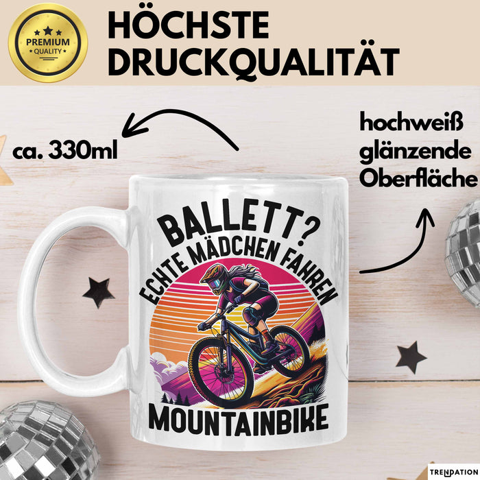 Mountainbikerin Tasse Geschenk Frauen Ballett Echte Mädchen Fahren Mountainbike Mtb Weiß Trendation