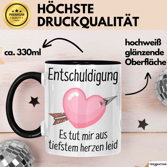 Entschuldigung Tasse Es Tut Mir Aus Tiefstem Herzen Leid Geschenkidee Sorry Becher Schwarz Trendation
