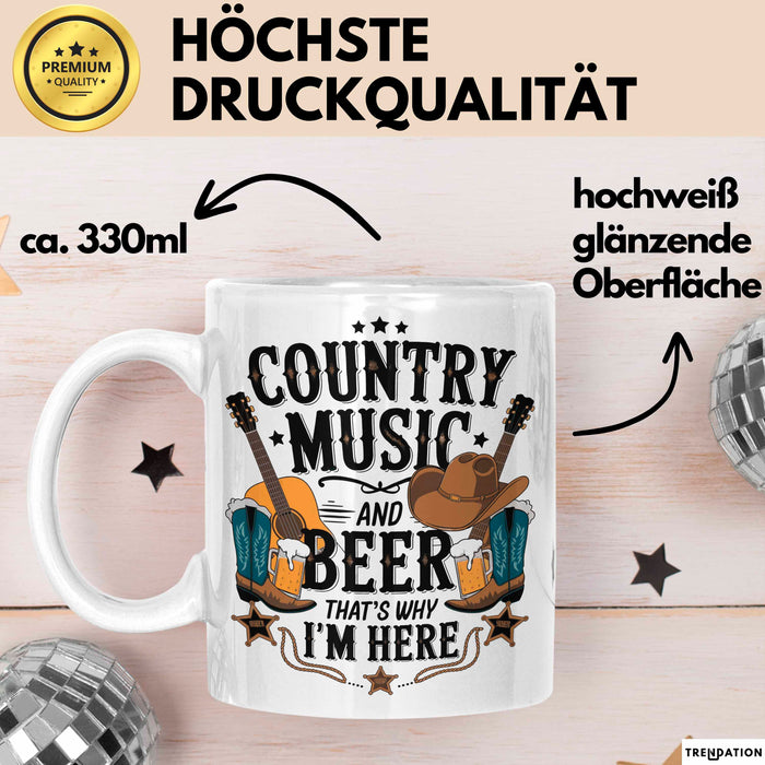 Country Musik Bier Tasse Geschenk Lustige Geschenkidee Weiß Trendation