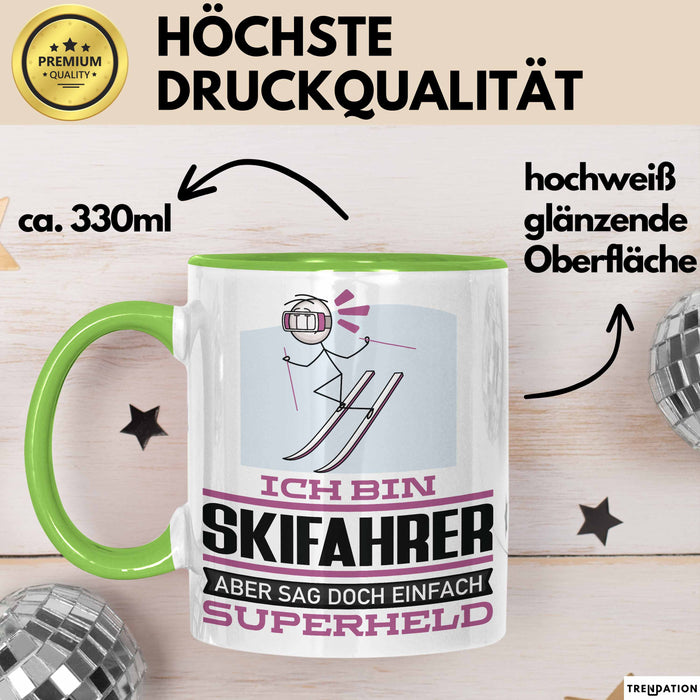 Skifahrer Geschenk Tasse Ich Bin Skifahrer Aber Sag Doch Einfach Superheld Lustige Geschenkdiee für Skifahrer Kaffee-Becher Grün Trendation