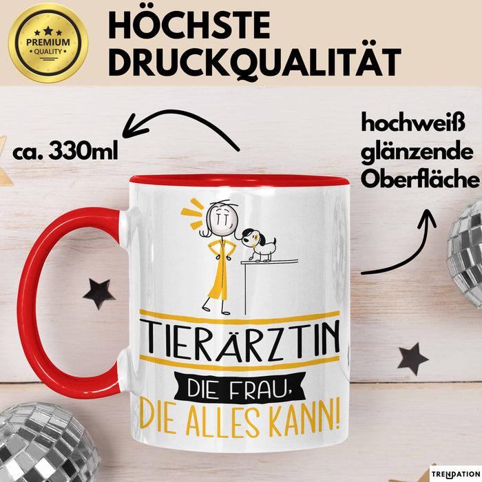 Tierärztin Geschenk Tasse Becher Die Frau Die Allen Kann Geschenkidee für eine Tierärztin Lustig Rot Trendation