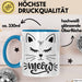 Katzen-Besitzerin Tasse Geschenk Meow Katze Geschenkidee Miau Katzen Mama Kaffee-Becher Blau Trendation