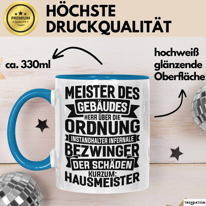 Hausmeister Tasse Geschenk Meister Des Gebäudes Blau Trendation