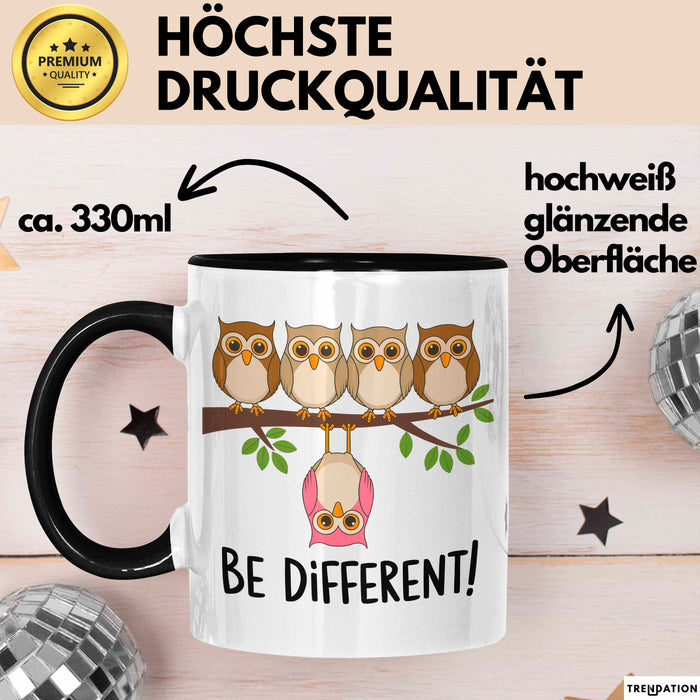 Eule Tierliebhaber Tasse Geschenk Lustige Geschenkidee Spruch Sei Anders Schwarz Trendation