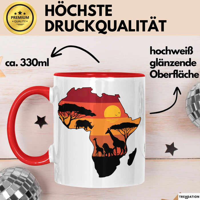 Afrika Karte Nashorn Tasse Geschenk Lustige Geschenkidee Spruch Rot Trendation