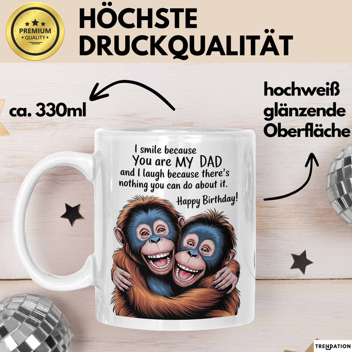 Papa Vater Geburtstagsfeier Tasse Geschenk Lustige Geschenkidee Spruch Ich Lächle Weil Du Mein Papa Bist Weiß Trendation
